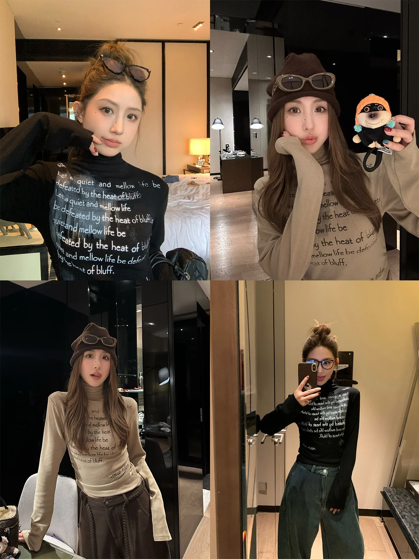 

MLS Mel женская облегающая футболка с высоким воротником и длинным светом с буквенным принтом Thi Base irt с затягивающим талией, зимнее новое поступление