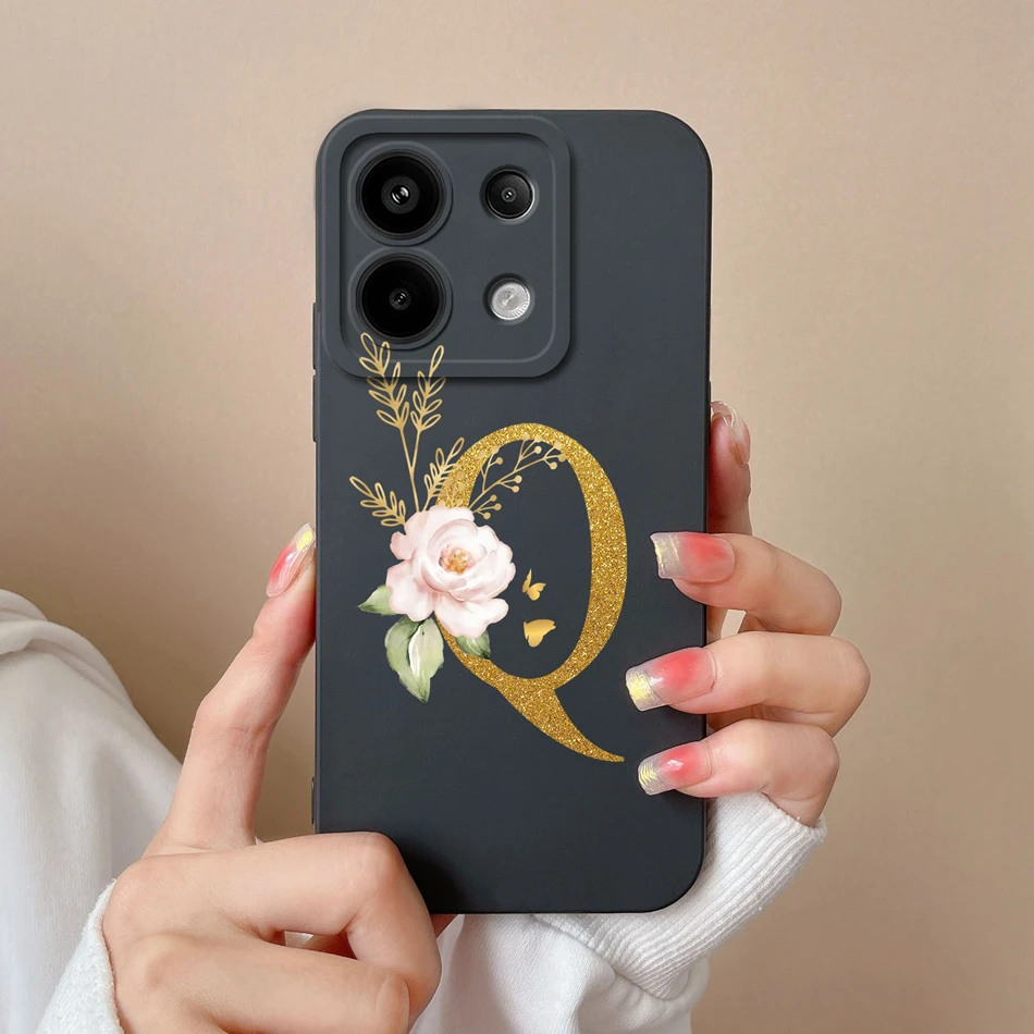 Elegant Case For Poco X6 Pro 5G Simple Letter Soft Liquid Silicone Camera Protection Black＆Pink Covers For Xiaomi Poco X 6 X6Pro