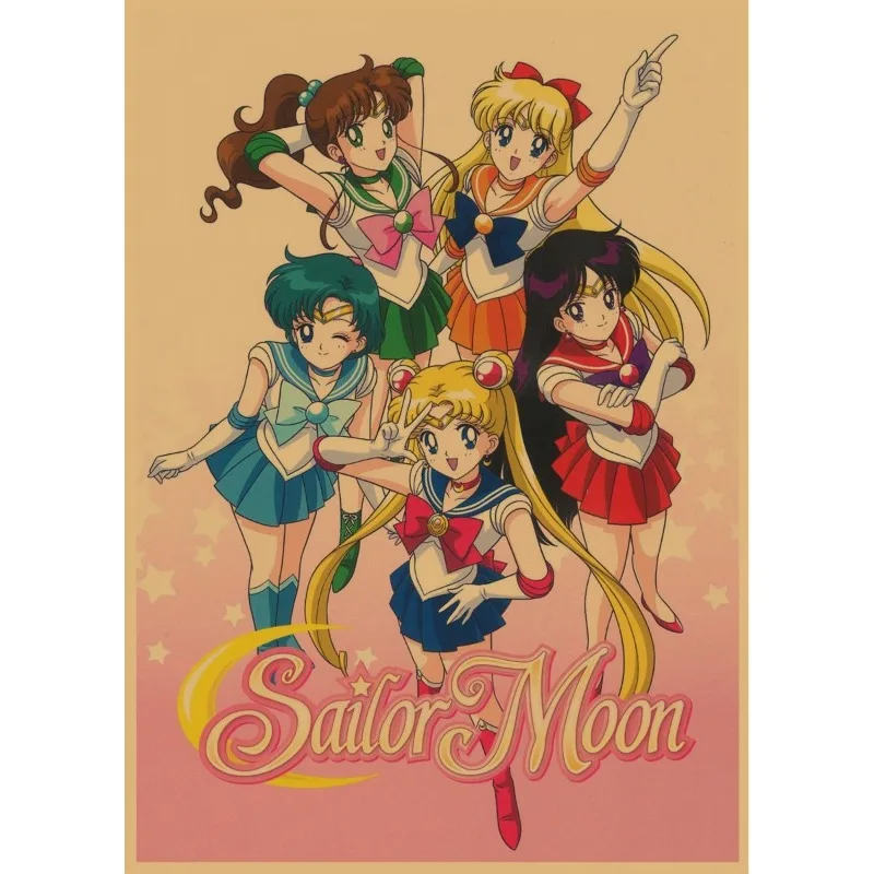 Sailor Moon Cartoon Kawaii Anime Poster Bar Cafe Children's Room Retro Kraft Paper Decoration Wall Mural Birthday Gift Wholesale