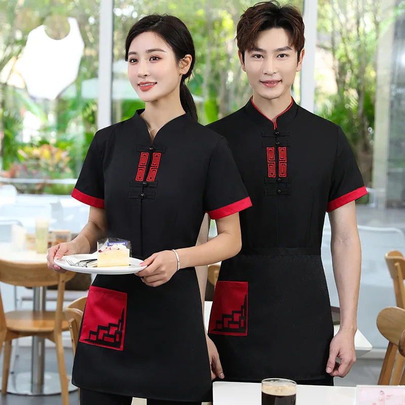 Chinese Waiter Short Sleeve Women's Hotel Restaurant Hot Pot Catering Work Clothes Summer Clothes Farmhouse Tea House Antique Wo