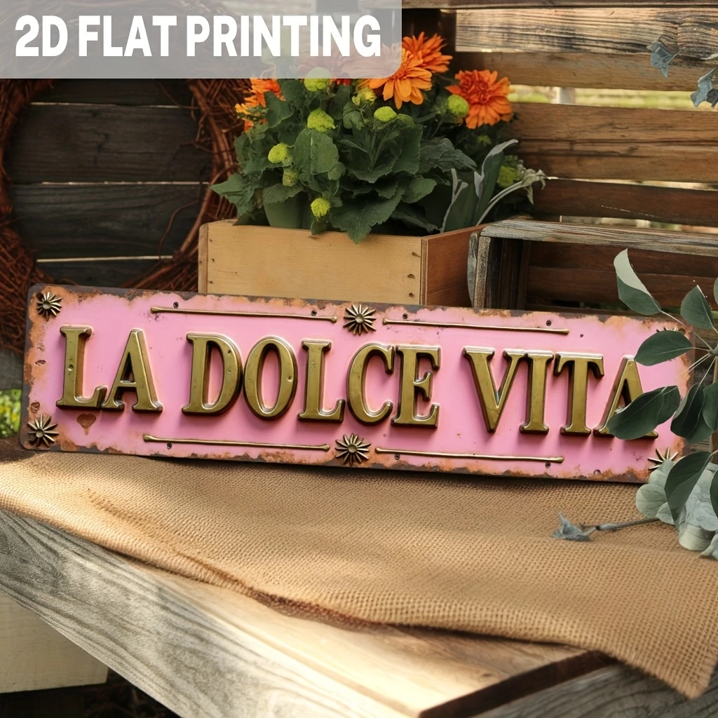 1 Uds. "La Dolce Vita" colgante de pared de madera 2D rosa decoración familiar romántica placa de puerta de boda regalos para el hogar para amantes de los recién casados