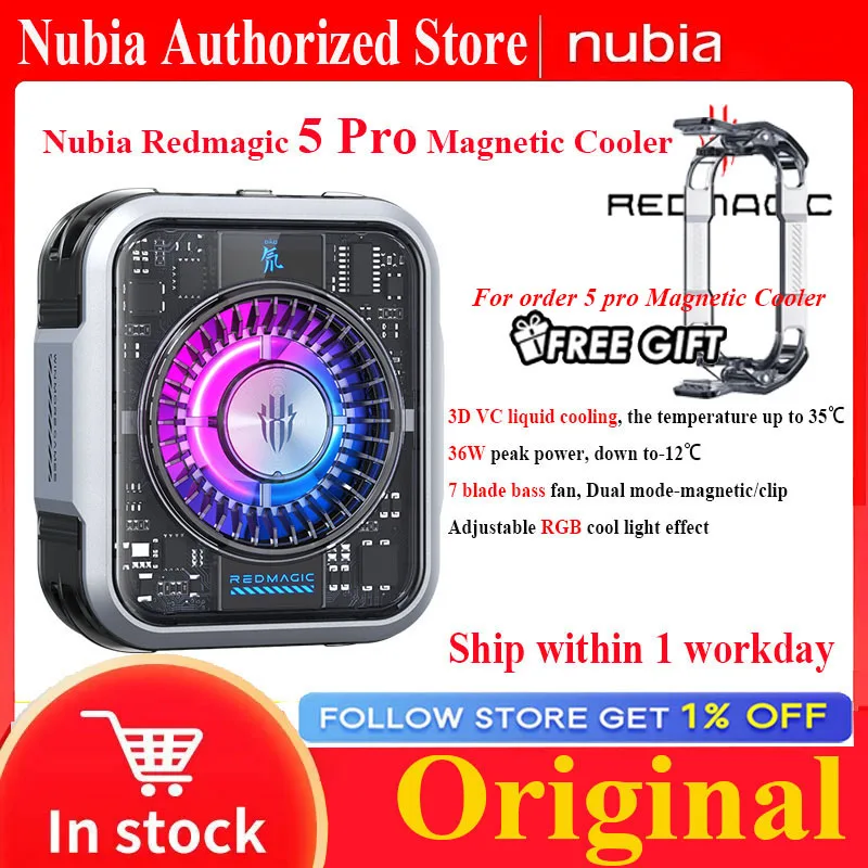 HOT Nubia RedMagic Cooler 5 Pro Magnetic FunCooler RGB LED Semiconductor Heat Dissipation Cooling For Gaming phone