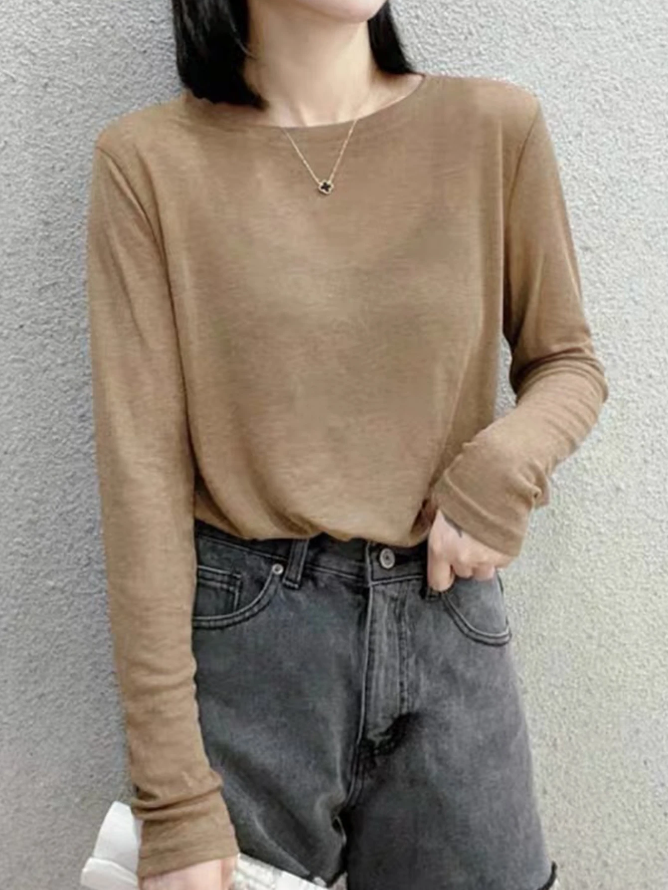 Sexy see through pink white t shirt top women street wear solid color tops woman 2026 loose long sleeve tees club party t-shirts image 6