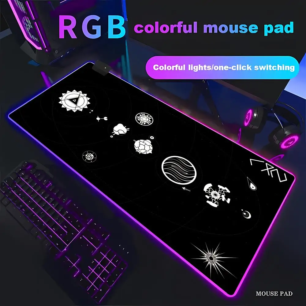 

Коврик для мыши RGB, черно-белый, с аниме-дизайном, для клавиатуры, ноутбука, настольный коврик Outer Wilds Solar System, аксессуары для ПК, игровые аксессуары HYBXAXC, ковер