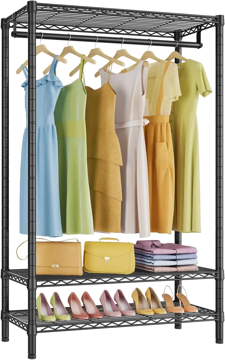 Wire Garment Rack 3 Tier Heavy Duty Clothes Rack for Hanging Clothes Portable Closet  Black