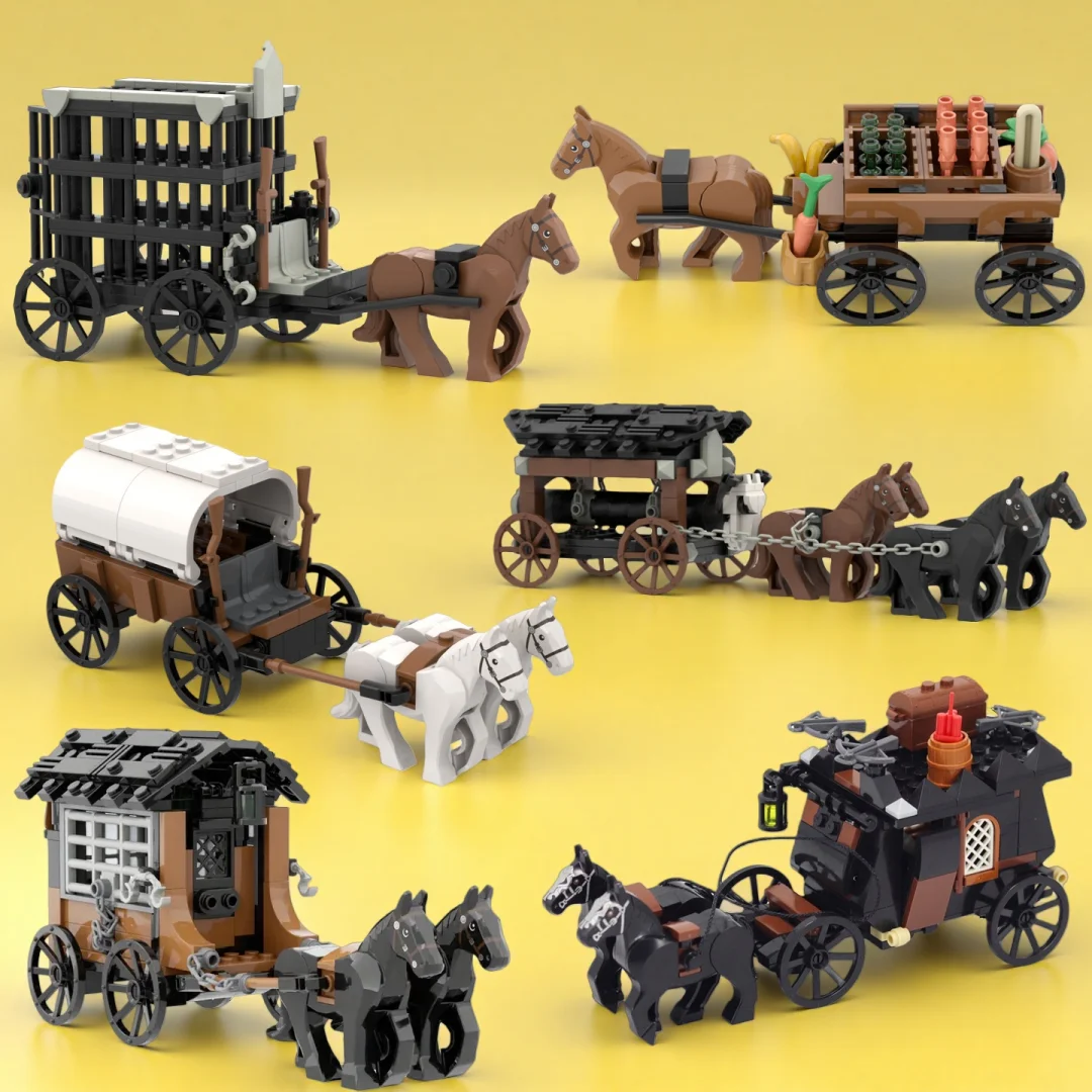 MOC Building Block Puzzle Toy Set, Medieval Carriage Series, DIY Building Block Toys for Ancient Vehicle Models, Holiday Gifts