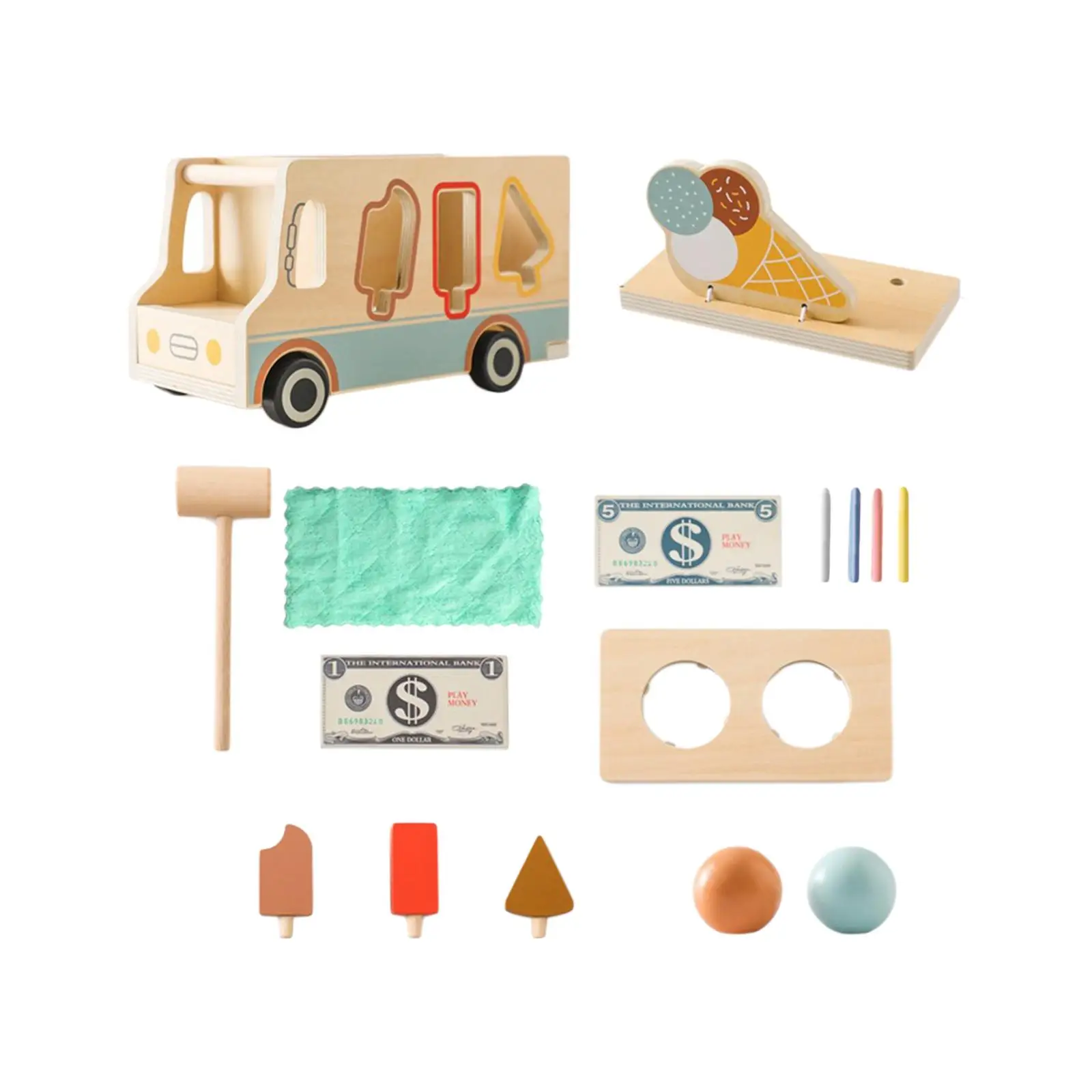 Wooden Ice Shop Role Play Realistic Ice Lolly Food Toys Set for Children Girls Boys Toddlers 3 Year Old Birthday Gifts