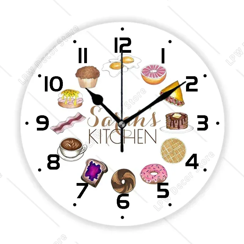 Minimalist Cakes and Donuts Kitchen Wall Clock Watch Round for Bakery Kitchen Decor Cute Doughnut Round Large Wall Watch Gift