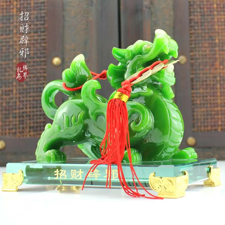 A pair 2PCS Home store Company SHOP talisman Bring wealth money GOOD LUCK Dragon PI XIU jade resin FENG SHUI decor 