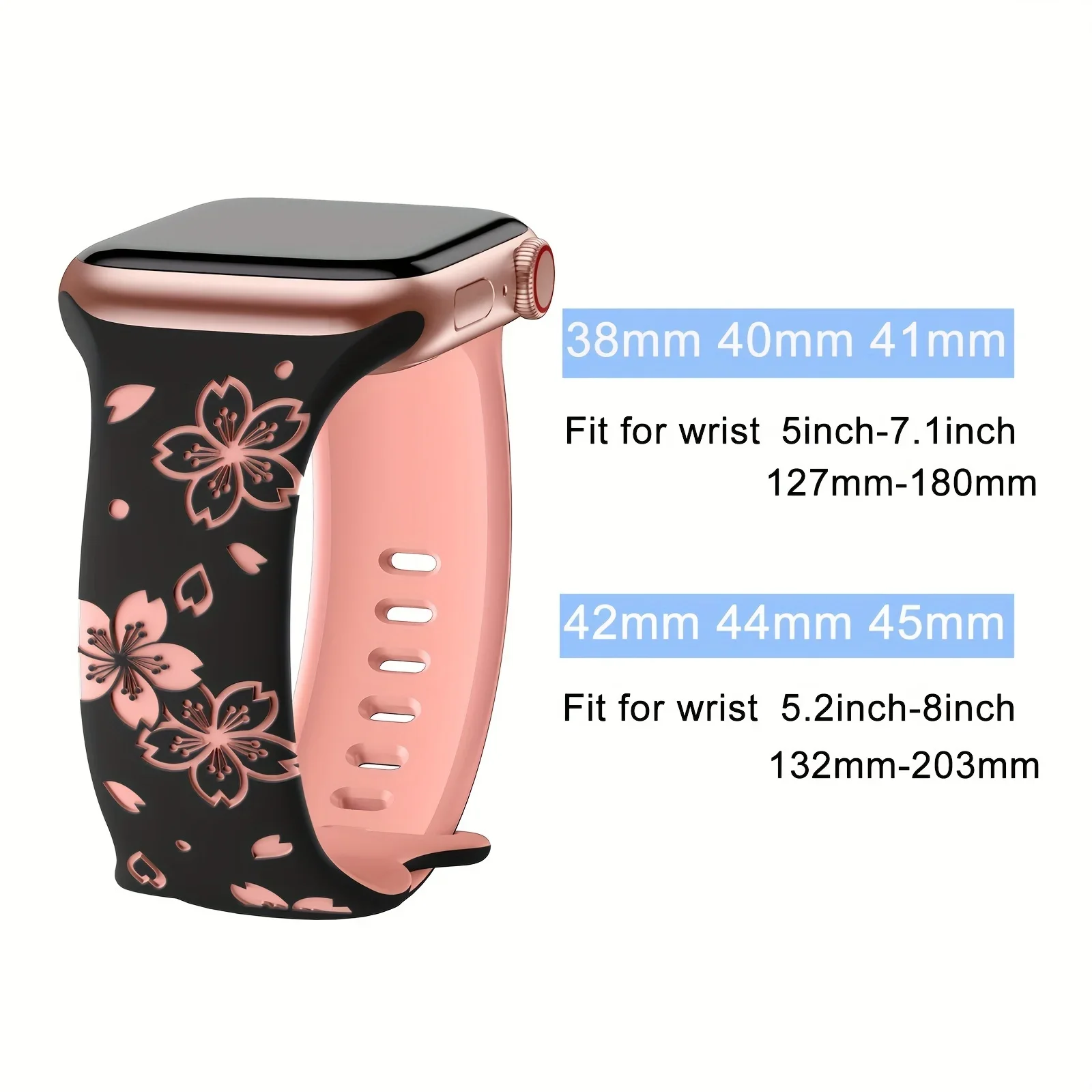 Силиконовый ремешок с гравировкой для Apple Watch Series 10 9 8 7 SE 6 5 4 Браслет с цветочным принтом для Iwatch 46 мм 42 41 45 40 44 38 Ultra 2 49 мм