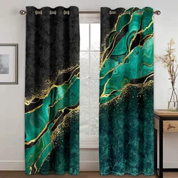 3D Modern Classic Marble Green Gold Elegant Gray 2 Panel Thin Shading Polyester Window Curtain for Bedroom Living Room Decor