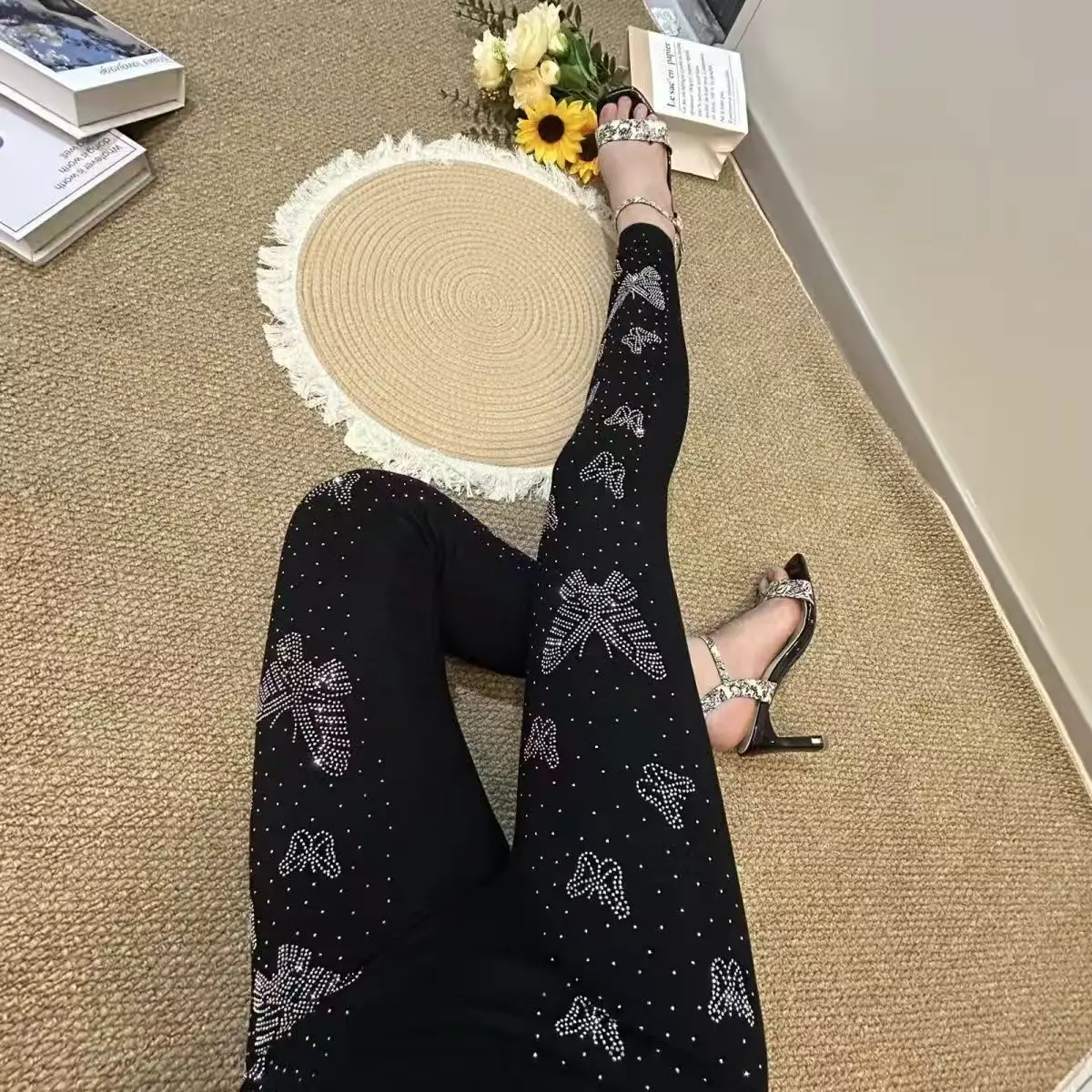 New butterfly hot diamond leggings elastic high waist outer wear slim fit Pants plus size fashion all-match tights For Fat Women