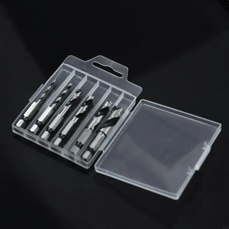 Brad Point Drill Bit Set, 6-Piece 1/4 in Drive End Bits for