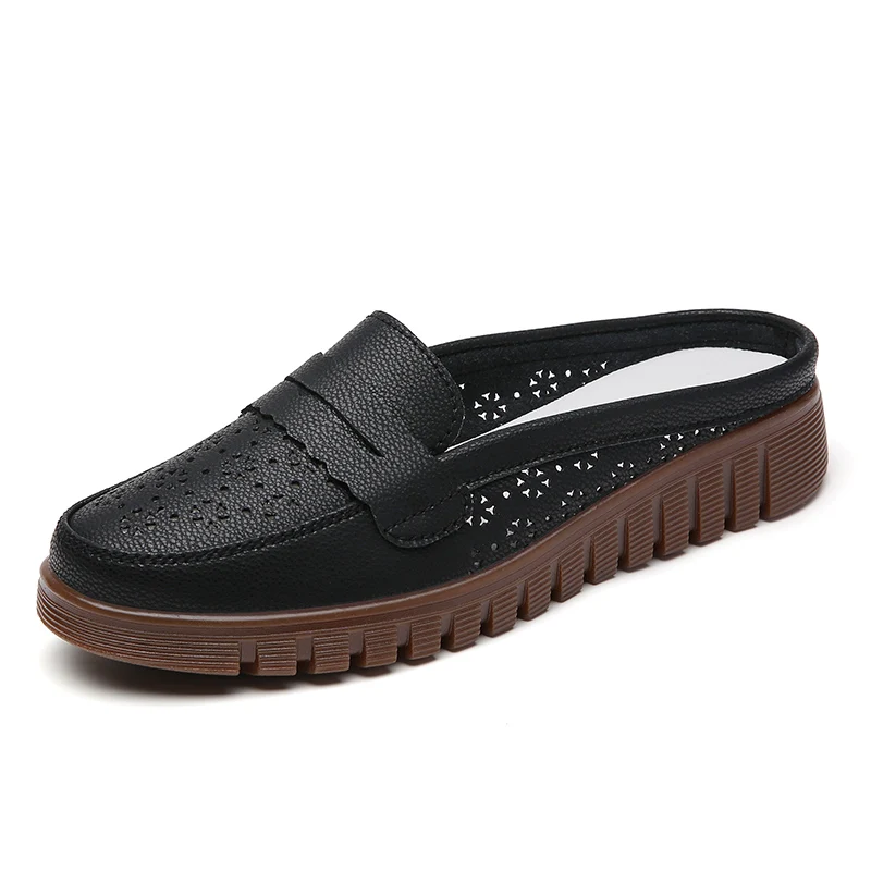 حذاء بدون كعب نسائي كبير الحجم من جلد البقر بنسبة 100%، صنادل نصف سحب، أحذية جلدية مريحة، صنادل نسائية، أحذية مسطحة خفيفة الوزن #2