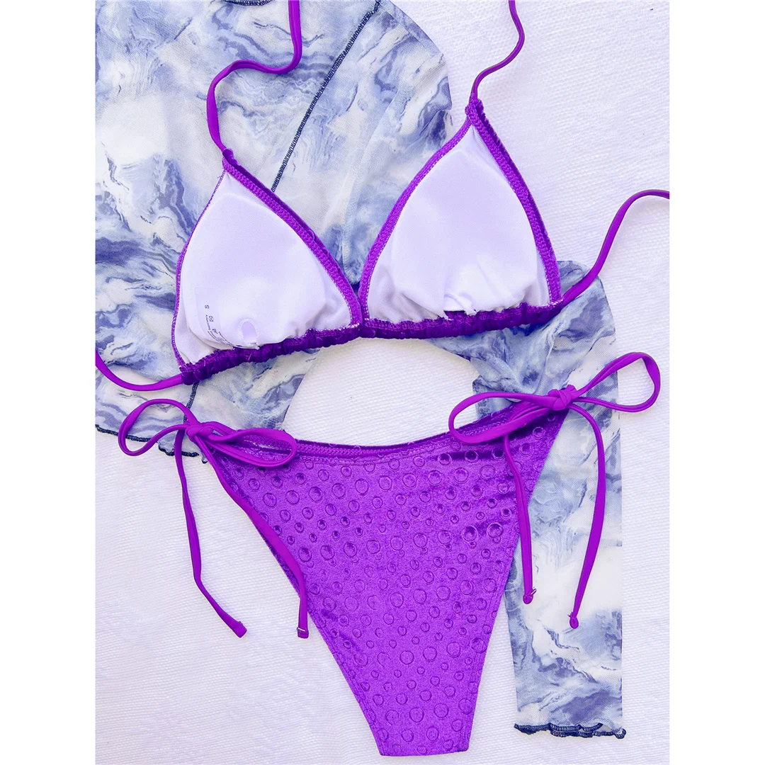 Neuer Halter-Bikini aus Samt mit hohem Beinausschnitt, Damen-Badebekleidung, zweiteiliger Bikini-Set, gepolsterter Badeanzug, Badeanzug, Schwimmbikini V4502 – Detail 19