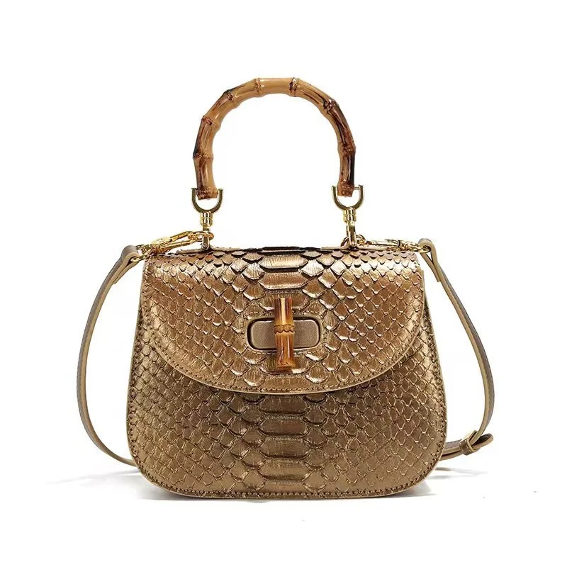 Retro Saddle Bag 2024 New Fashionable Snake Skin Pattern Women's Bag Bamboo Joint Bag High Quality Single Shoulder