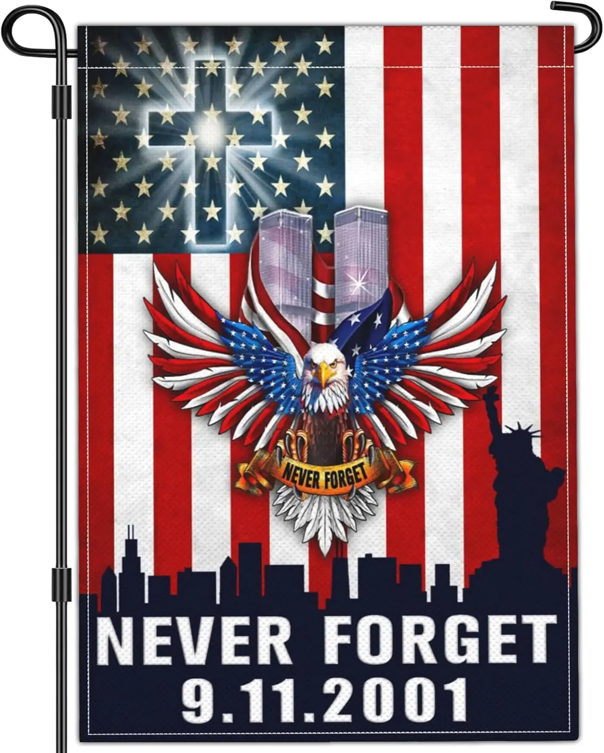 Садовый флаг 911 Мы никогда не забывайте. Садовый флаг 9/11. Патриотический день памяти. Американские садовые флаги для улицы. 12x18 Double EEN.