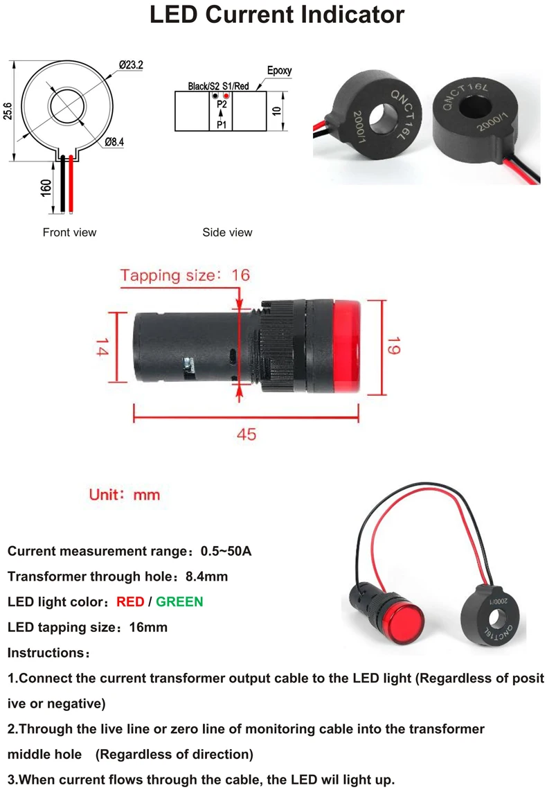 Obrázek 5: Lehký upozornění lehký upozornění lampa LED signál indikátor lehký LED proud transformátor CT