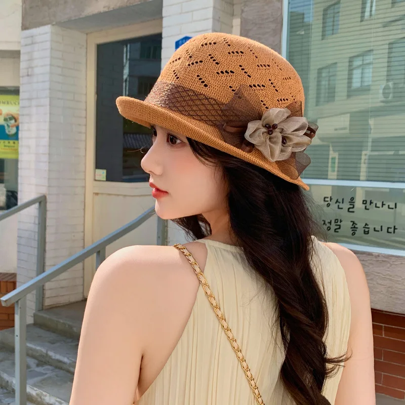 Elegant and Dignified Temperament Upturned Edge Flower Pot Hat Summer French Hat Women's Sunscreen Sun Hat