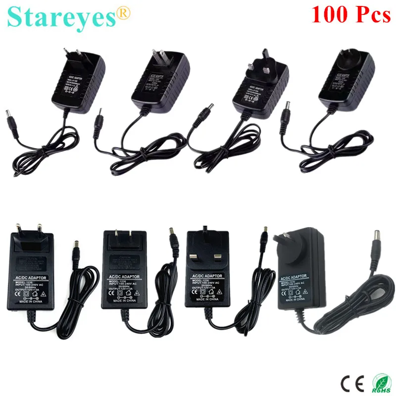 100 Pcs AC100-240V to DC12V 2A 3A 5.5x2.5mm Power Adapter Supply Charger LED Lighting Transformers For LED Strip light