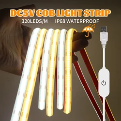 DC 5V USB с регулируемой яркостью COB Strip IP68 Водонепроницаемая 320Leds/M RA90 3000K 4000K 6000K Декор для дома и сада Гибкая лента Веревка Светодиодный светильник