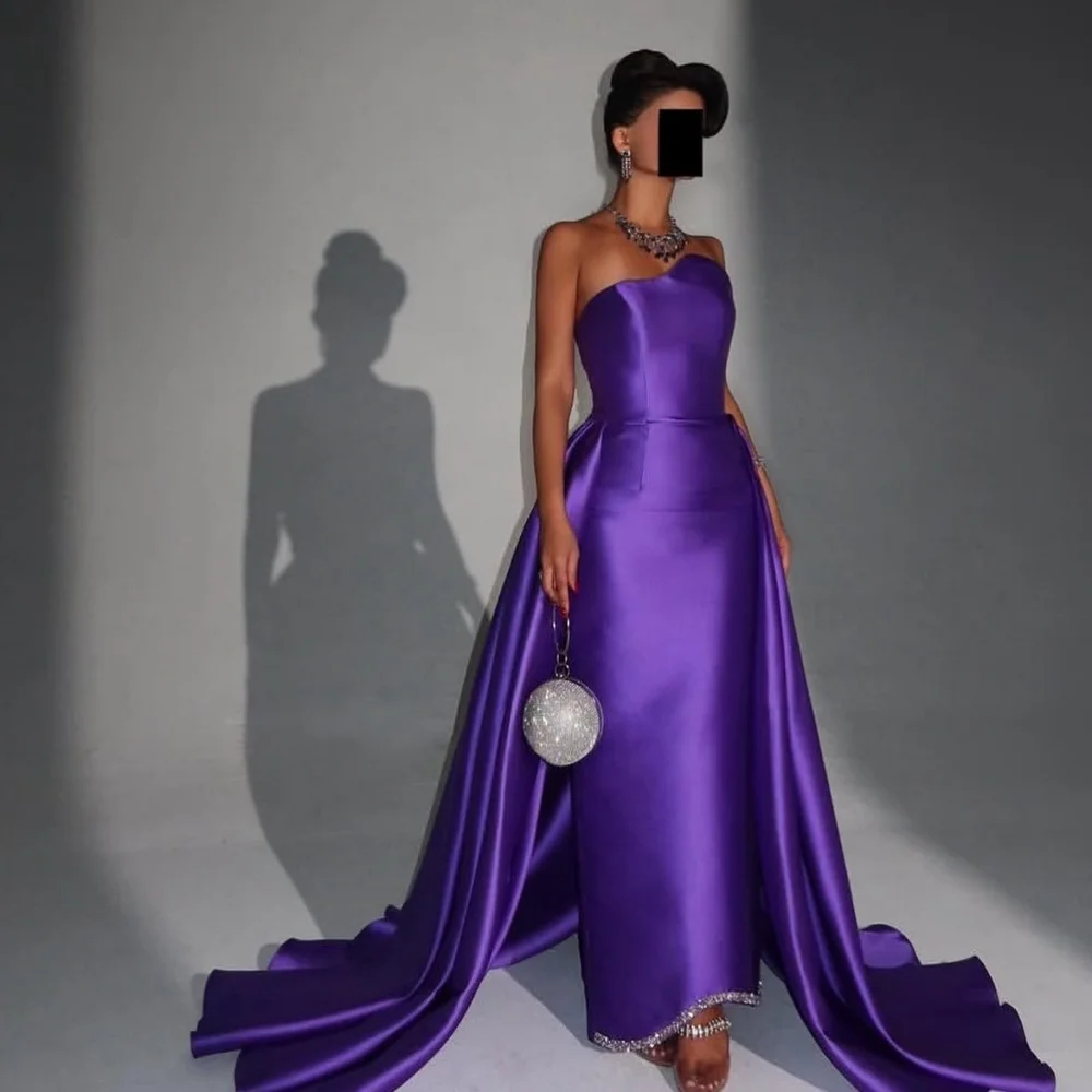 

Customized Charmeuse Sequined Sweetheart Straight Chic Violet Evening Midi Dresses Bespoke Occasion Formal Evening Elegant