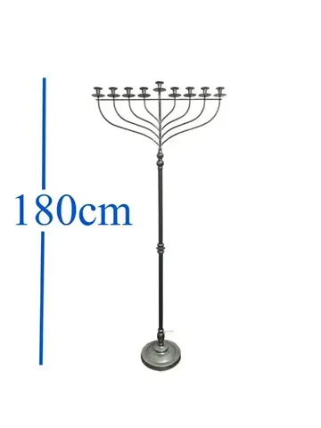 거대한 1.8m 키 큰 유대인 하누카 플로어 메노라, 9 개 촛불, 우아한 무거운 주요 유대인 의식 촛대, 거치대 차누키아