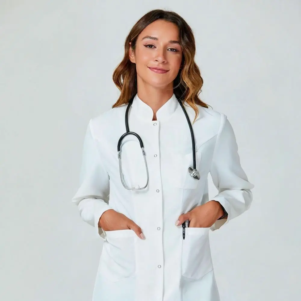 Professional Long Sleeve Lab Coat Uniform For Cmeina Women Dental Clinic Medical Student Beauty Salon Science Laboratory Apparel