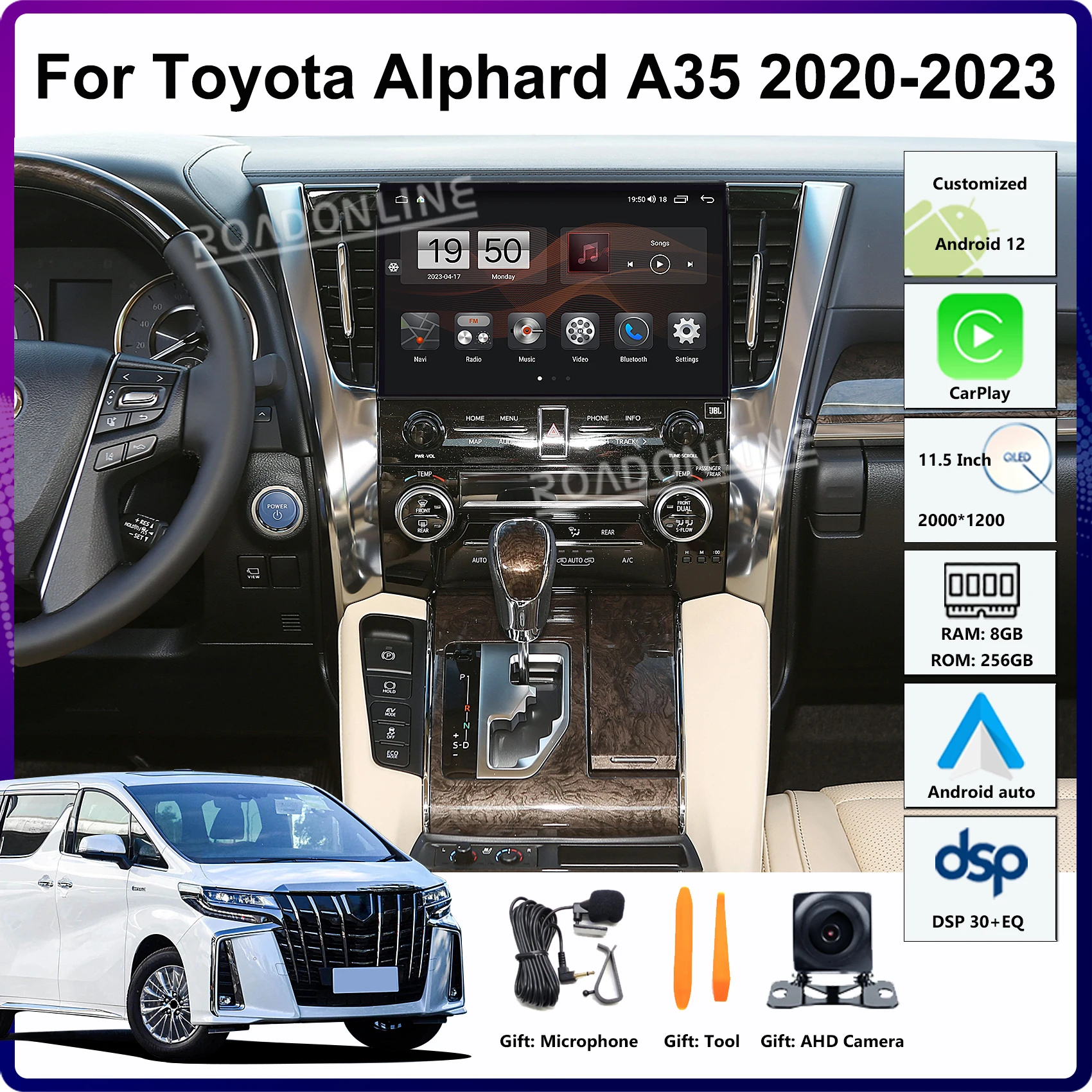 

11.5" Android 12 For Toyota Alphard A35 2020-2023 2000*1200 8+256GB GPS Car Radio Multimedia Video Player Navigation CarPlay