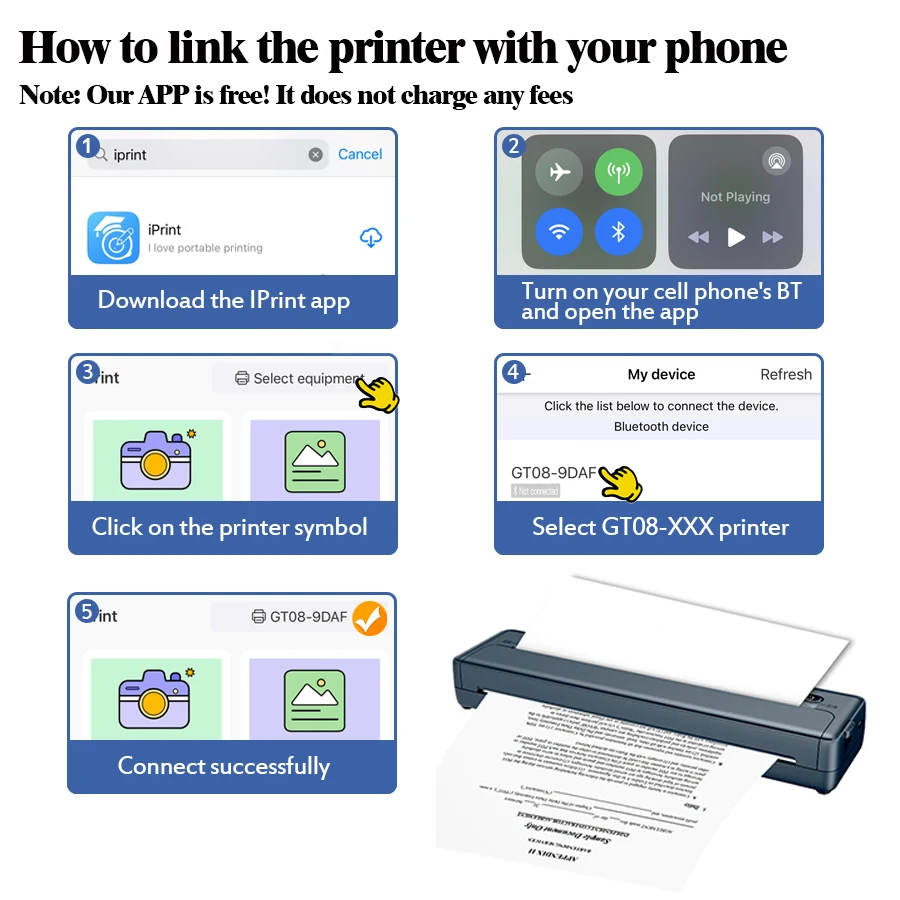 Portable A4 Thermal Printer Wireless Printing Machine Bluetooth Inkless Portable Printer for Contract PDF Document Photo Picture