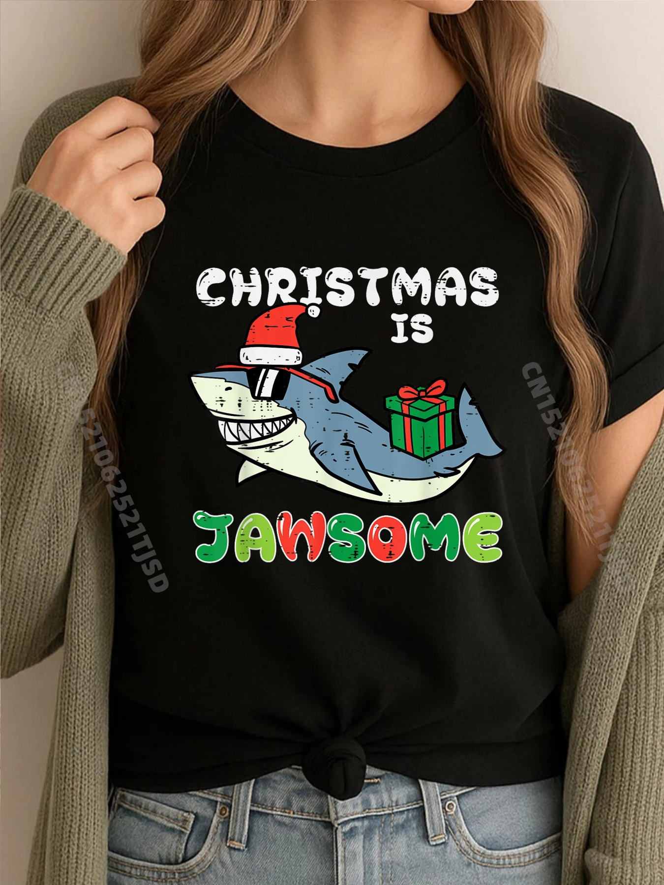 

Рождество челюсти, акула, Санта, милая рождественская роскошная одежда для малышей, топы, размер ЕС, персонаж