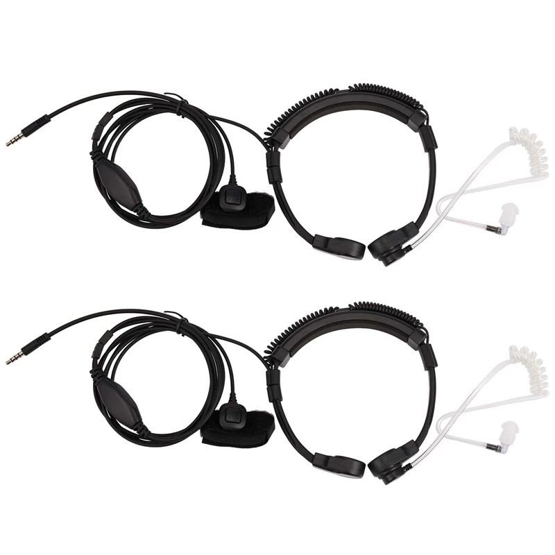 2X 3.5Mm Adjustable Throat Mic Microphone Covert Acoustic Tube Earpiece Headset With Finger PTT For Iphone Android