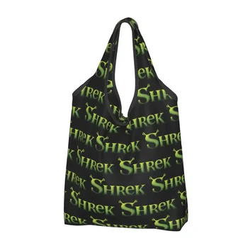 Custom Shrek Logo Shopping Bags Women Portable Large Capacity Groceries American Animation Cartoon Tote Shopper Bags