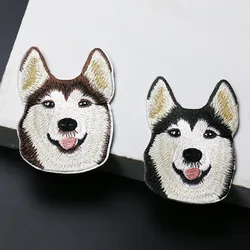 AHYONNIEX 1 PC Husky Dog Patch Iron On Embroidered Fabric Sticker for Clothing Apparel Accessories Size 5.5CM X 8CM