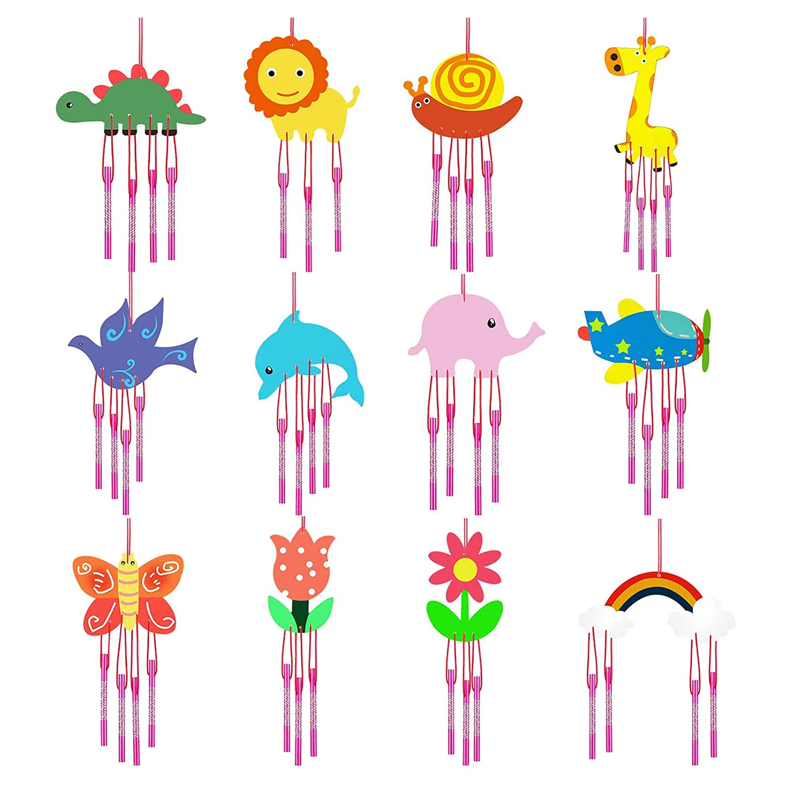 

12 Pcs Colored Wind Chime Vintage Wood Decoration Doodle Craft DIY Hanging Bell Home Decor Wind Bells Outdoor Party