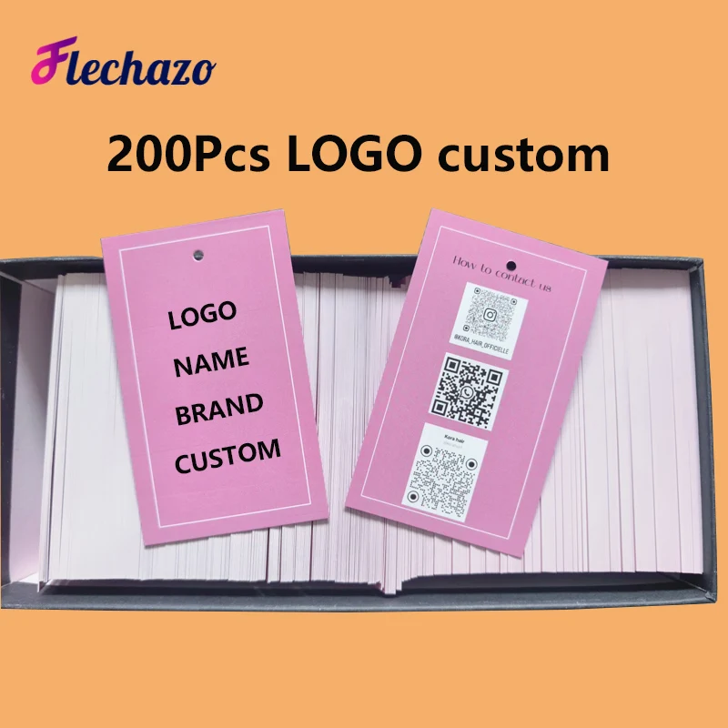 Hang Tags Labels 200Pcs Custom Logo Hair Bundle Wrap Sticker 12x3cm Hair Labels Wig Tags 5.4x9cm Thank You Card