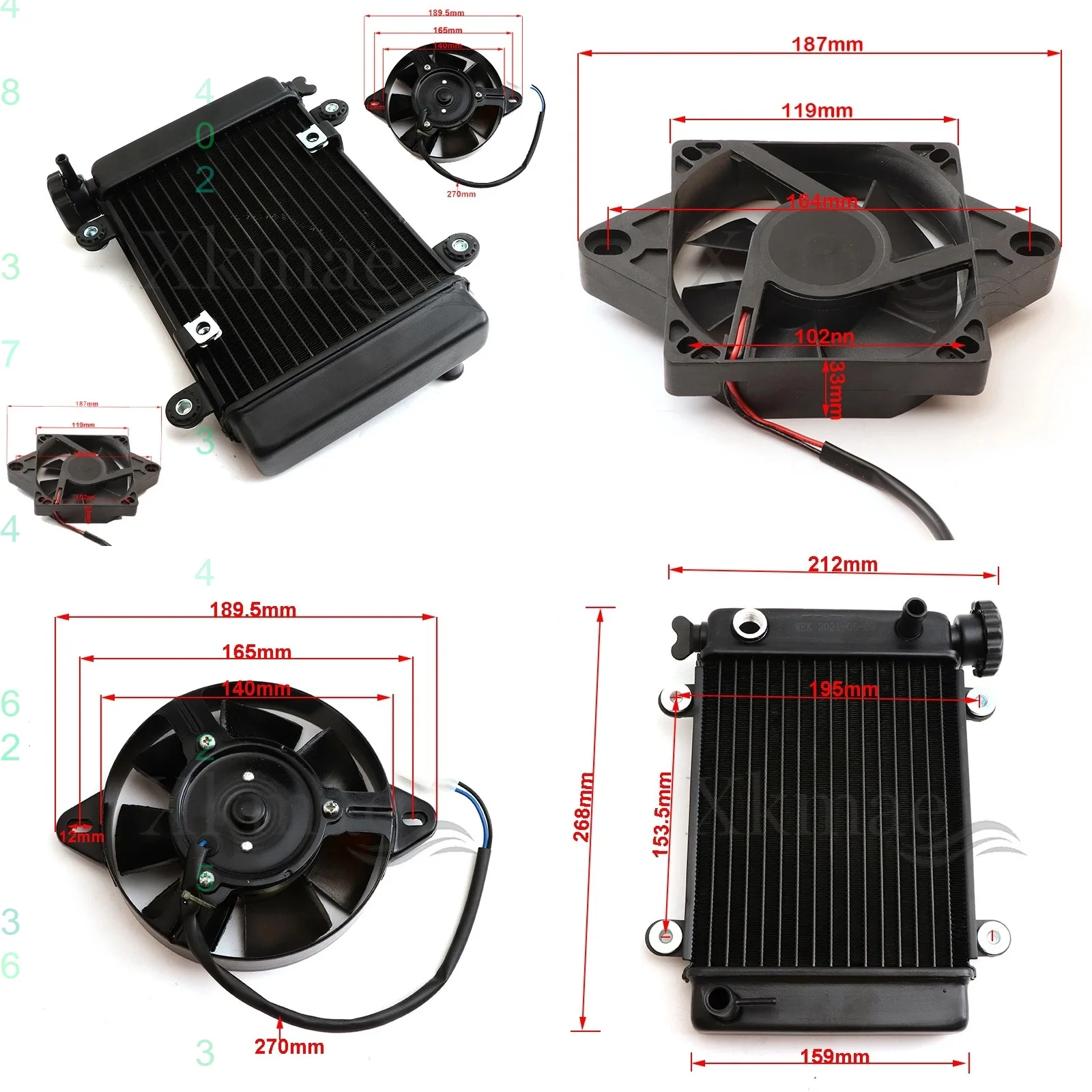 Motorcycle Water Cooling Engine Cooler Radiator with 12V Fan for 200cc 250cc Moto Quad 4x4 ATV UTV Parts