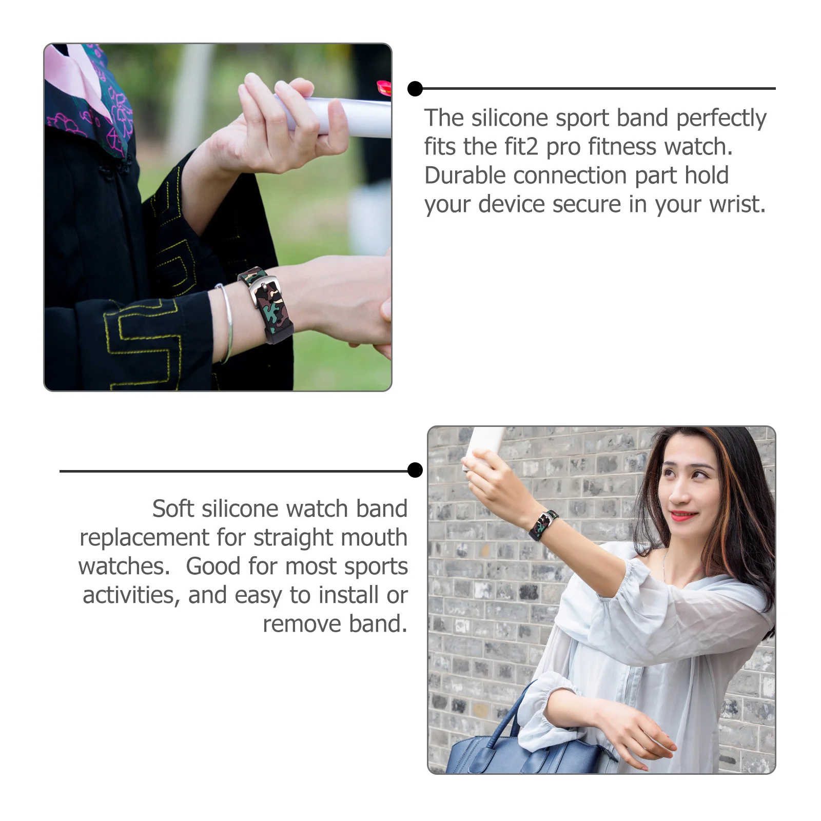 

1 pc Camouflage Watch Band Replacement Replacement Wrist Band Stylish Waterproof Wristband For Fit2 Sport Strap