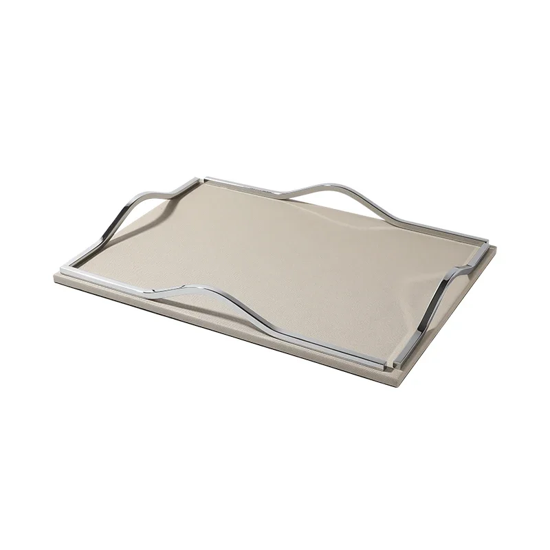 Soft packaging Nordic beige leather metal tray commercial light luxury high-end ornament living room coffee table storage tray