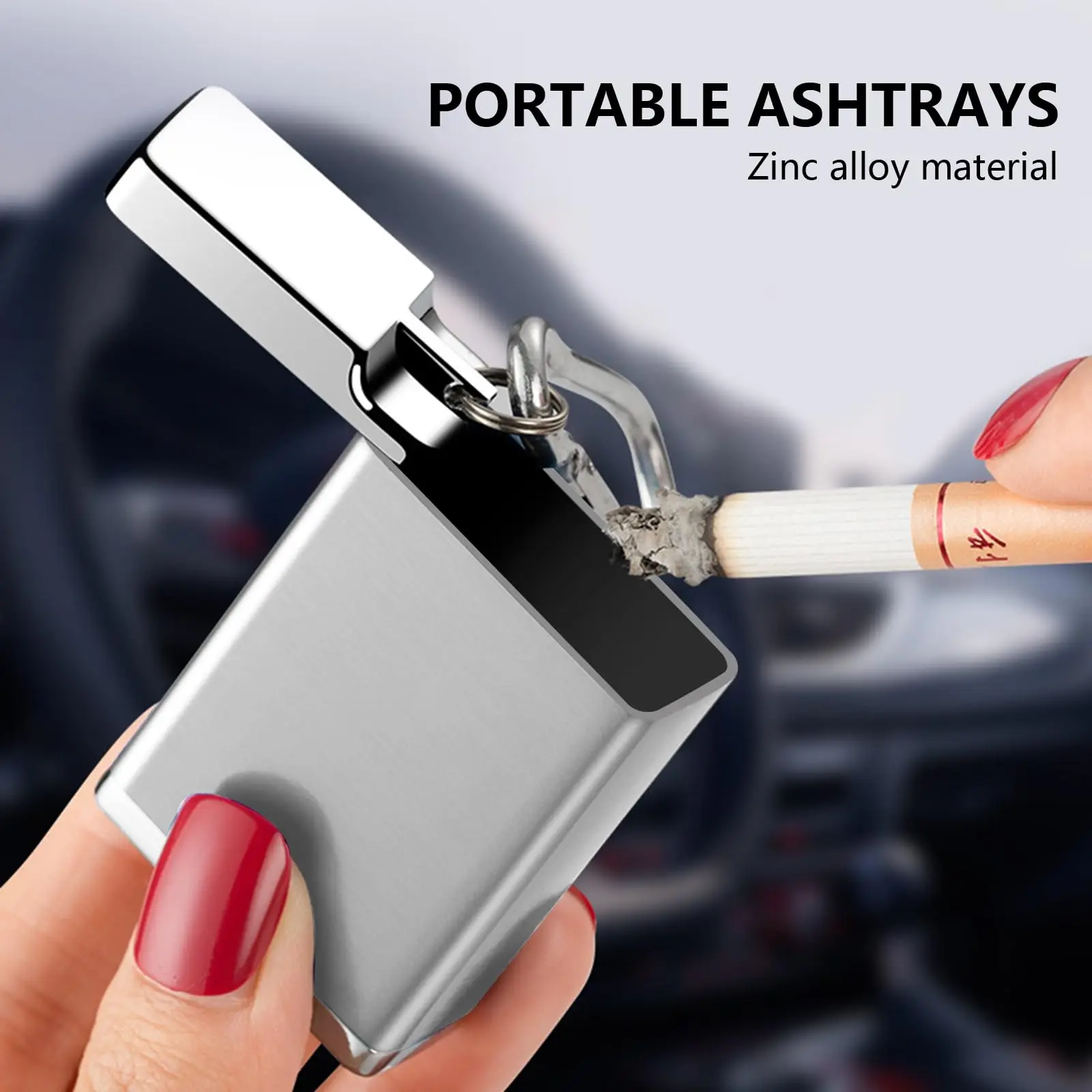 Cenicero de bolsillo portátil con gancho para llavero y tapa, desodorante para exteriores y Mini Cenicero de cigarrillos ecológico para salidas de viaje