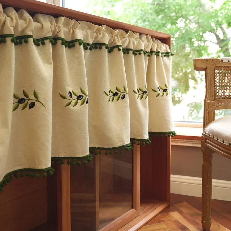 American Nordic fresh literary partition curtain cabinet curtain olive leaf embroidery door curtain