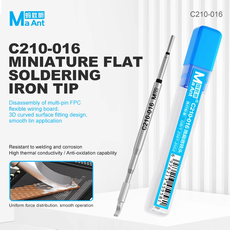 MaAnt C210-016 3D Curved Micro Flat Soldering Iron Tip Replacement Tip for C210 Station FPC PCB Phone Repair Welding Tool