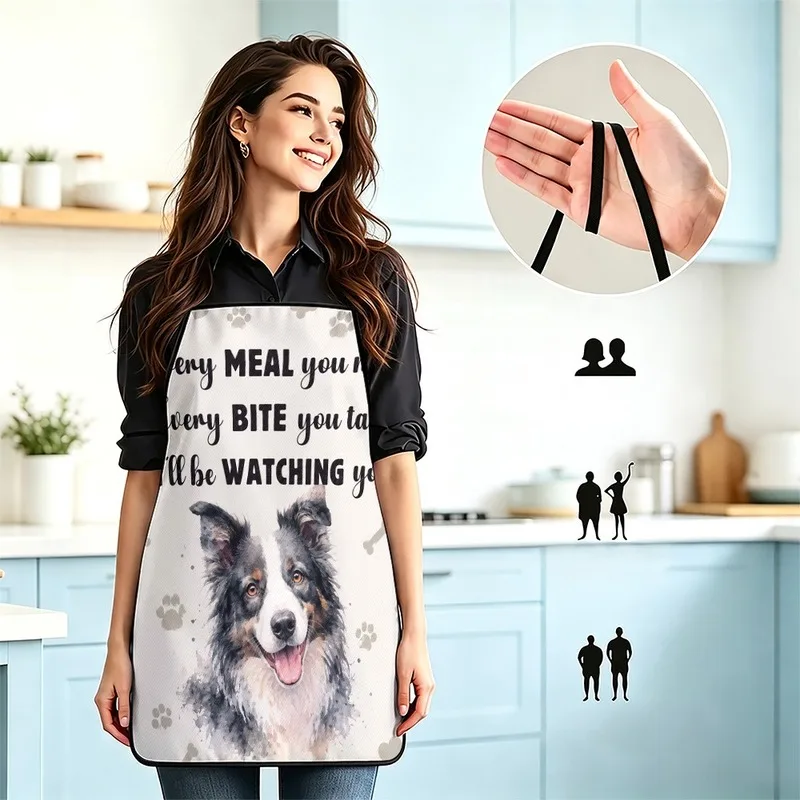 1PC【Apron】2DFlat effect，Printed with watercolor paw prints of a Border Collie dog，Fun, durable, and easy to use，Suitable hom