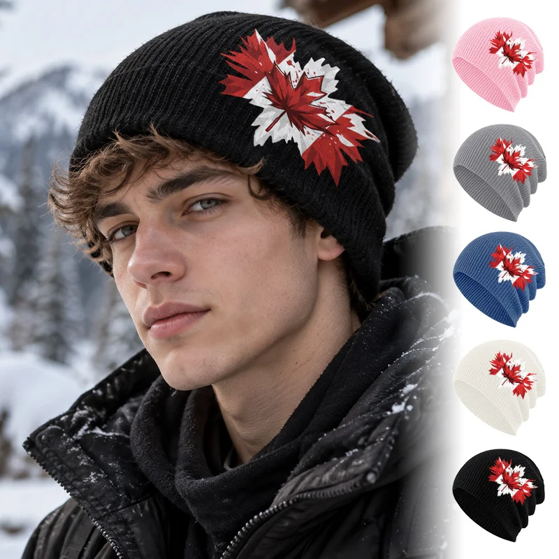 Patriotic Stylish Slouchy Beanie, Canada Maple Leaf Flag Print, For Daily Street Look, Holiday Trip & Casual Event