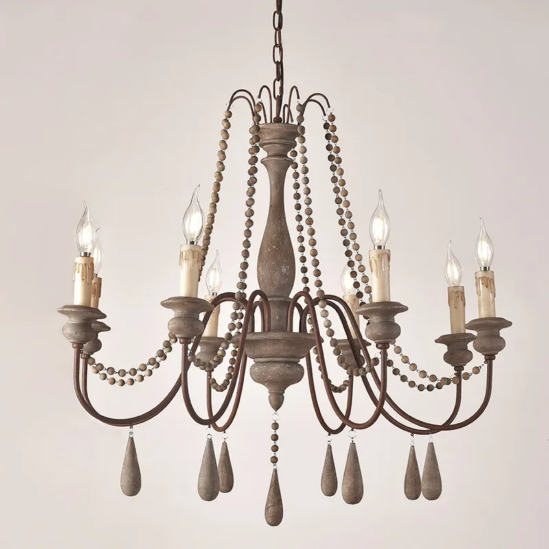 

American Retro Chandelier Solid Wood To Do Old French Duplex Living Room Bedroom Dining Room Bar Iron Art Candle Lamps