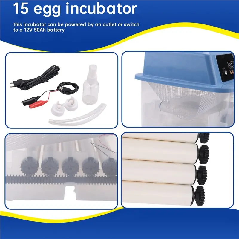 Automatic Intelligent Hatching Machine With 12 Egg Capacity, Temperature Controlled Incubator Featuring Turner, Candler EU Plug