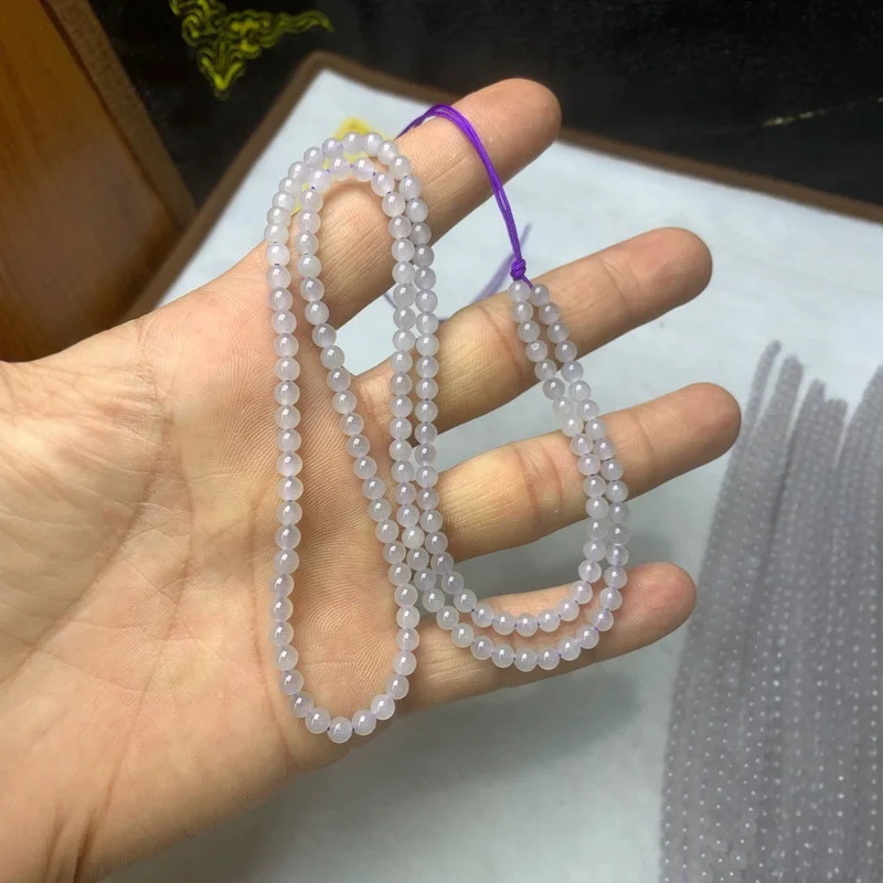 Natural Hetian Jade Light Smoky Purple 4mm 148 Beads Buddha Bracelet Necklace, and Translucent