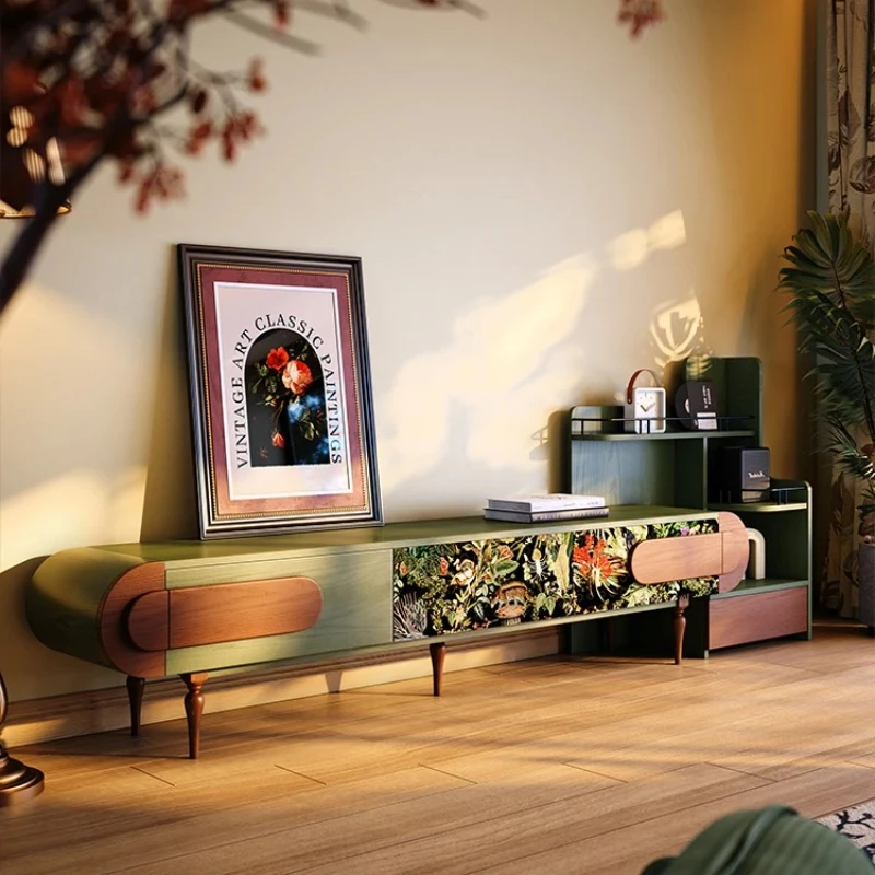 French Retro TV Stand: Modular Solid Ash Wood Units Offer Flexible Layouts & Ample Storage, Creating an Ordered Entertainment Sp