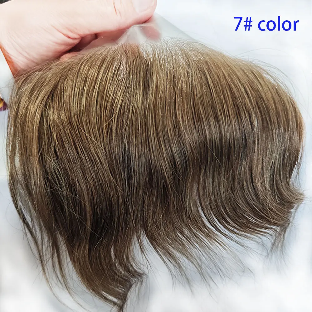 2x16cm 100% Human Hair V-Frontal Topper Natural Hairline Replacement System Full PU Skin Forehead Toupee for Men Hair Loss