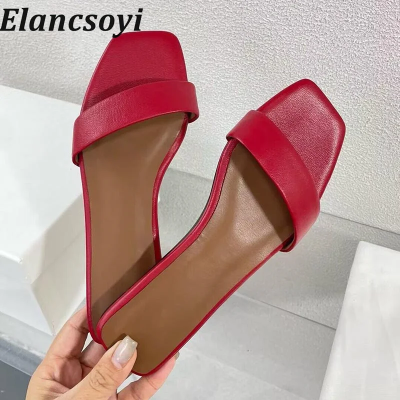 

Open Toe Genuine Leather Slippers Women One Strap Solid Color Flat Heels Slides Summer Vacation Sandy Beach Shoes Dress Shoes